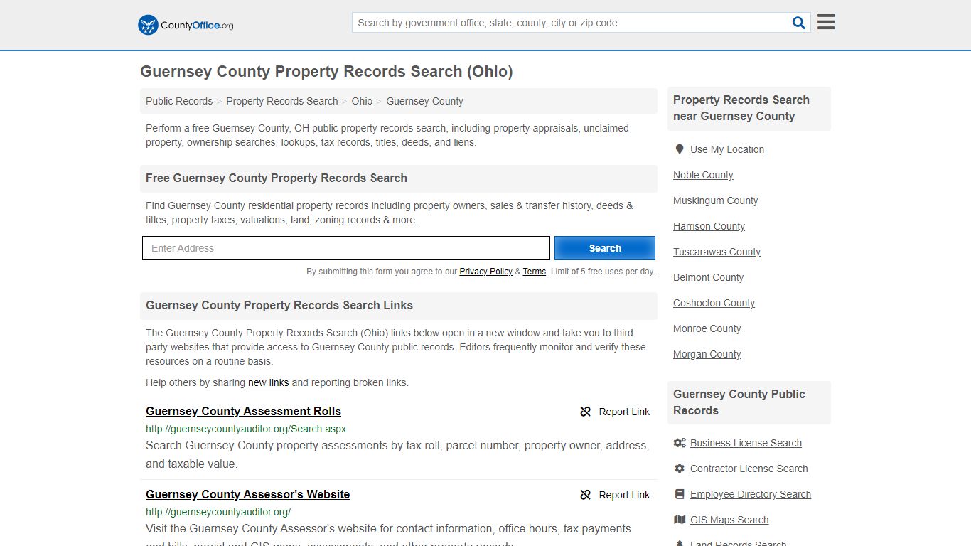 Property Records Search - Guernsey County, OH (Assessments ...